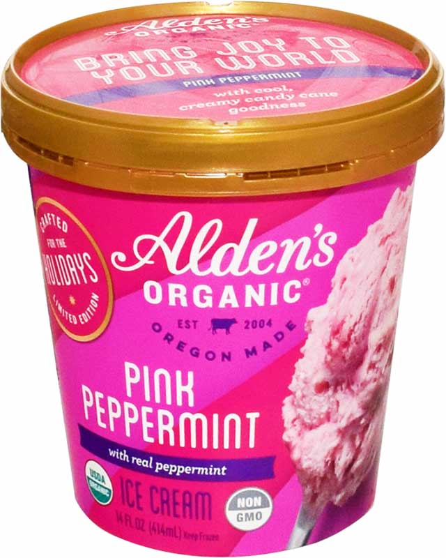 Alden's Organic pink peppermint ice cream