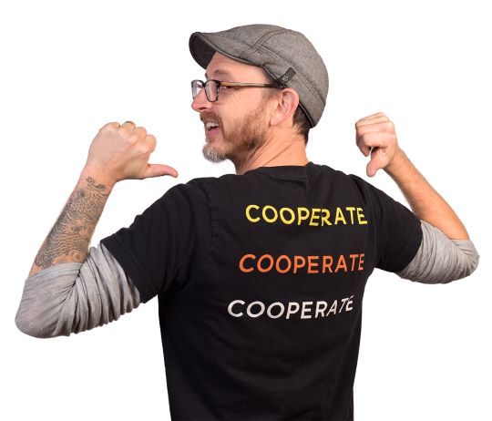 Man with cooperate shirt on