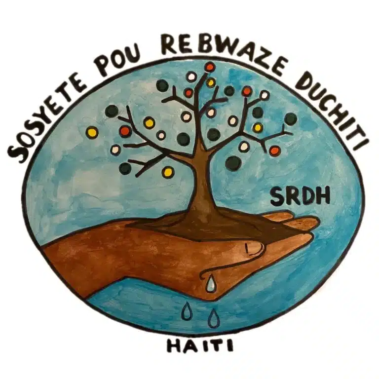 A painting of hands holding soil with a tree growing out of it